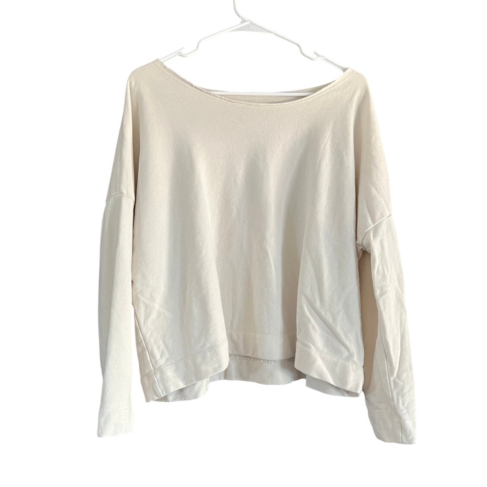 Raquel Allegra Cream Cotton Silk Boat Neck Sweatshirt Size 0 XS Made in USA